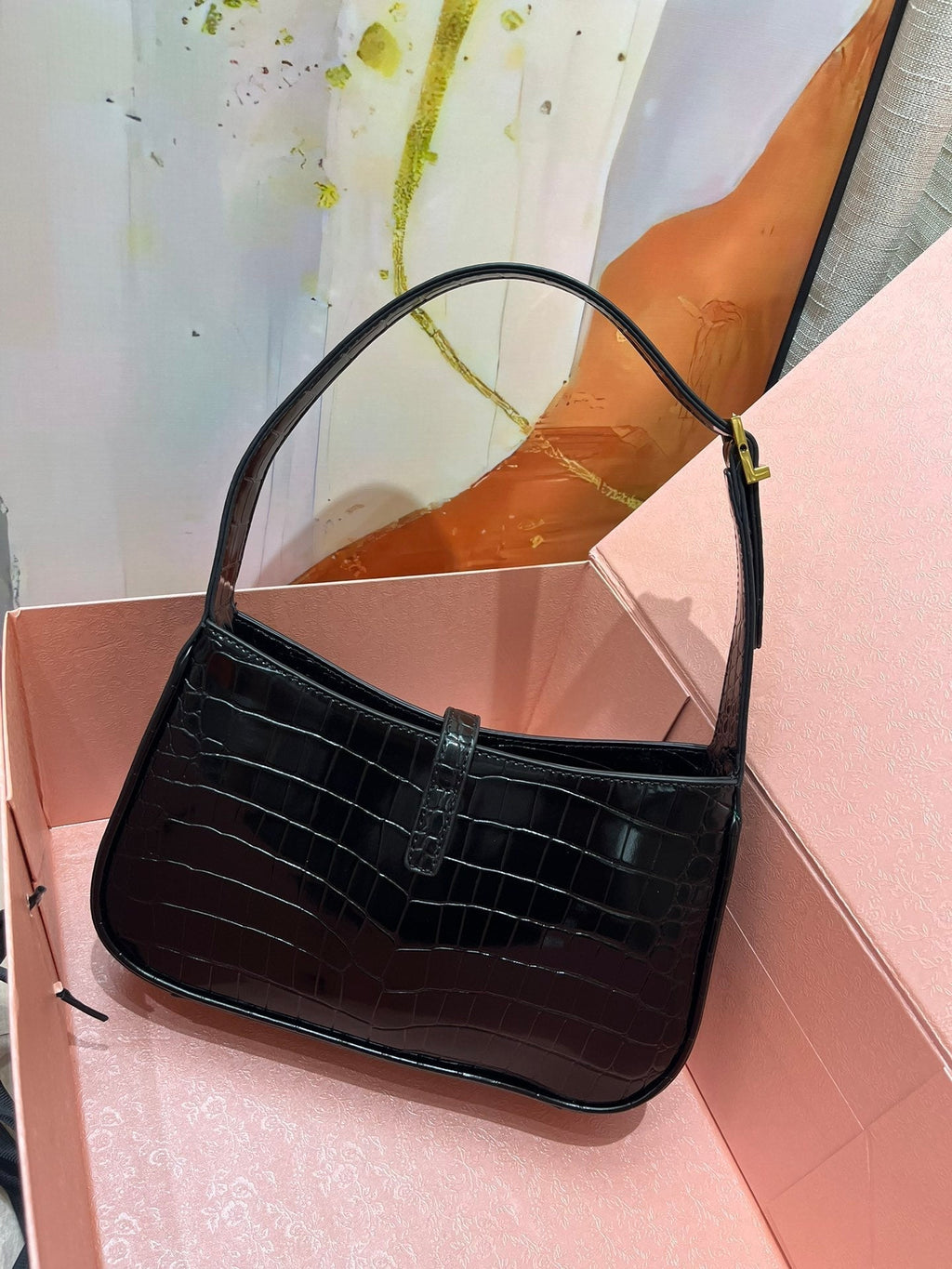 YSL Croc-Embossed The 5 to 7 Hobo Bag