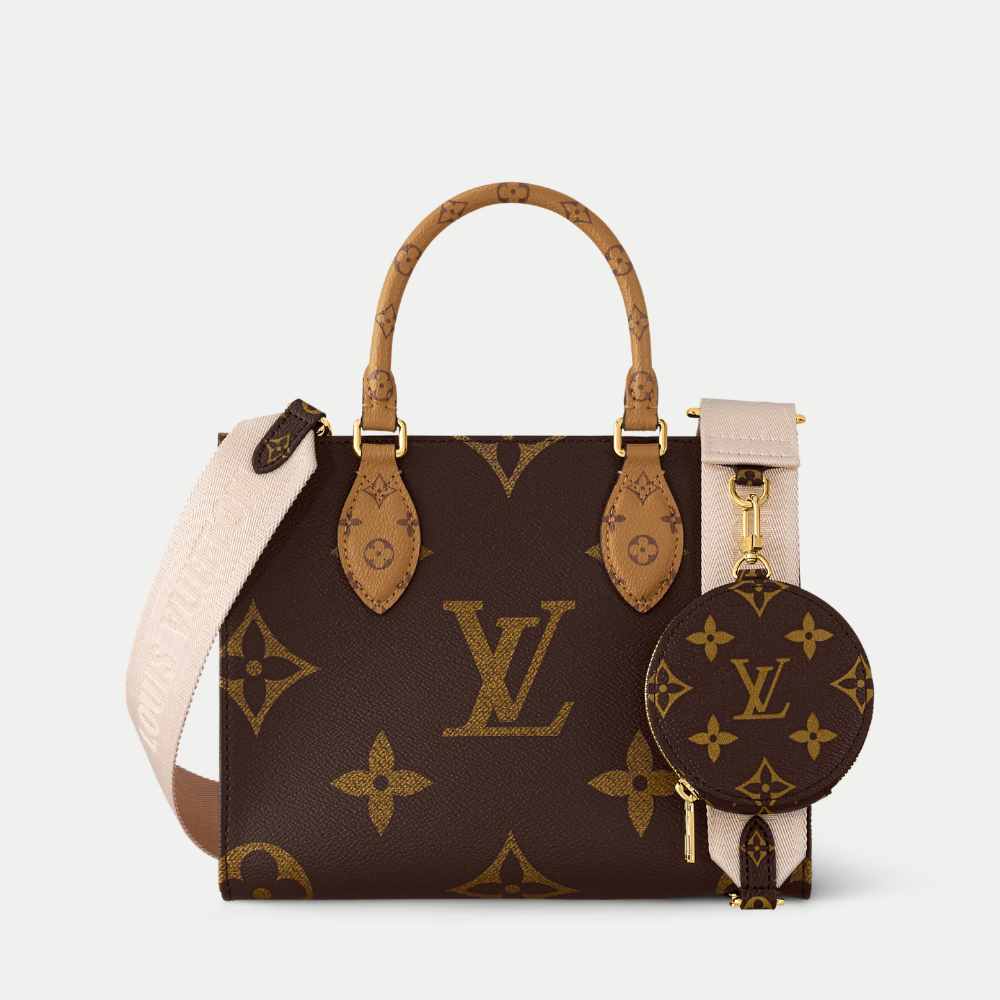LV OnTheGo PM Monogram Reverse Canvas Tote Handle Bag with Double Handles and Adjustable Strap