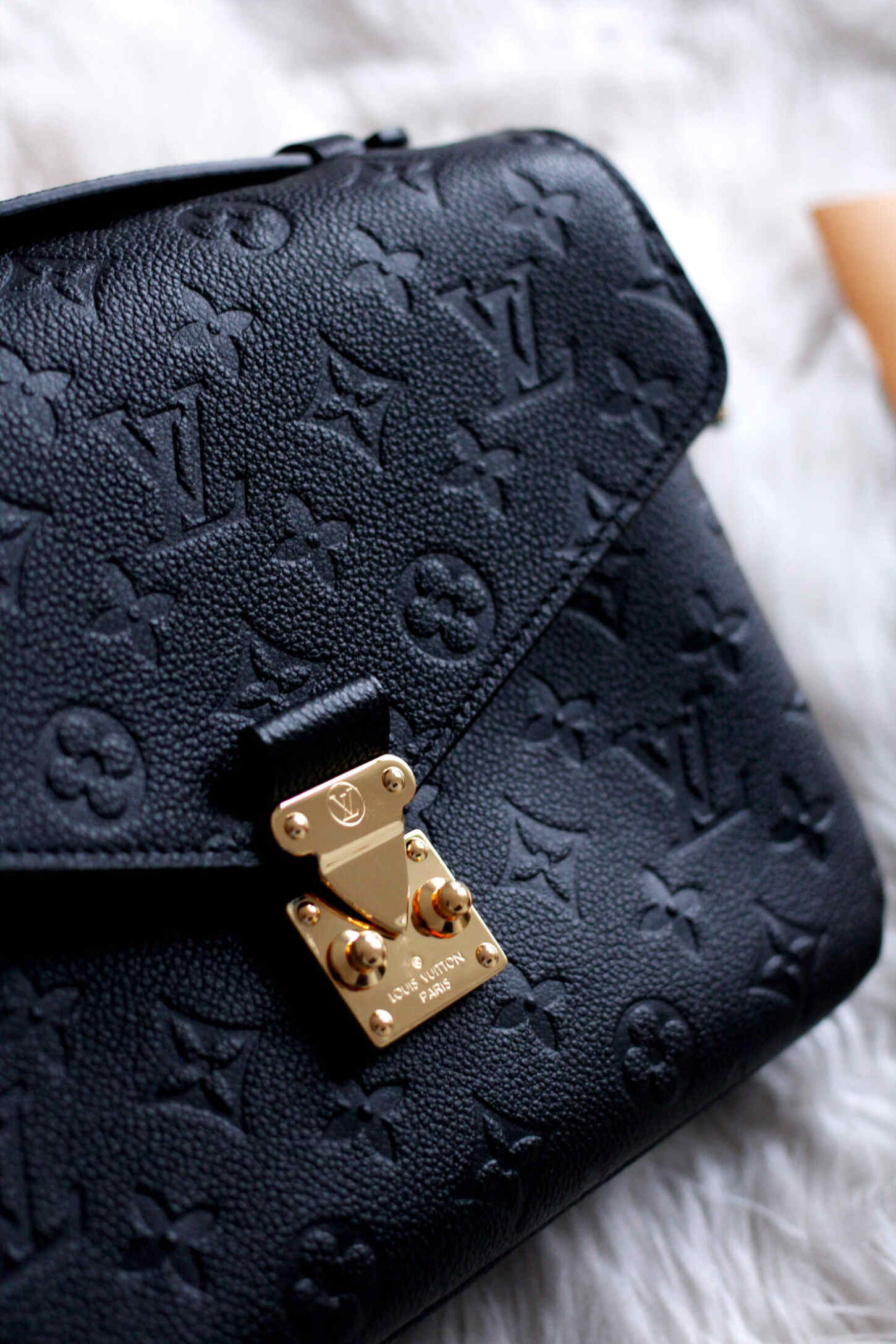 LV Pochette Métis Monogram Empreinte Leather Handle Crossbody Bag with Navy Blue Leather Trim