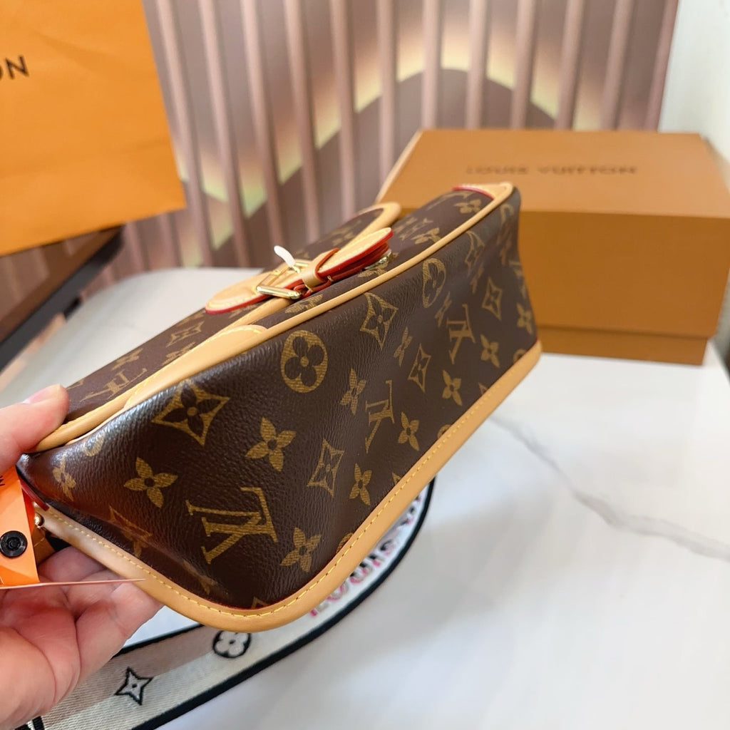 LV Diane Monogram Canvas Crossbody Bag with Embroidered Adjustable Strap (23 x 10 x 15) cm