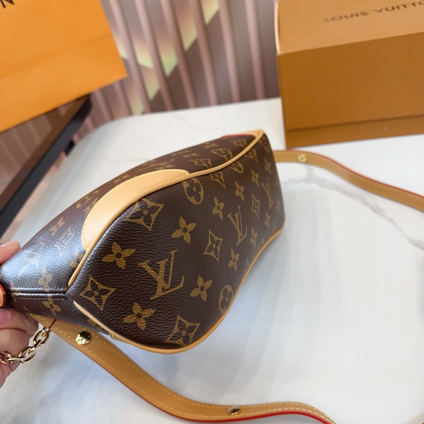 LV Boulogne Monogram Canvas Shoulder Crossbody Bag with Chain Strap and Leather Corners (27 x 9 x 16) cm