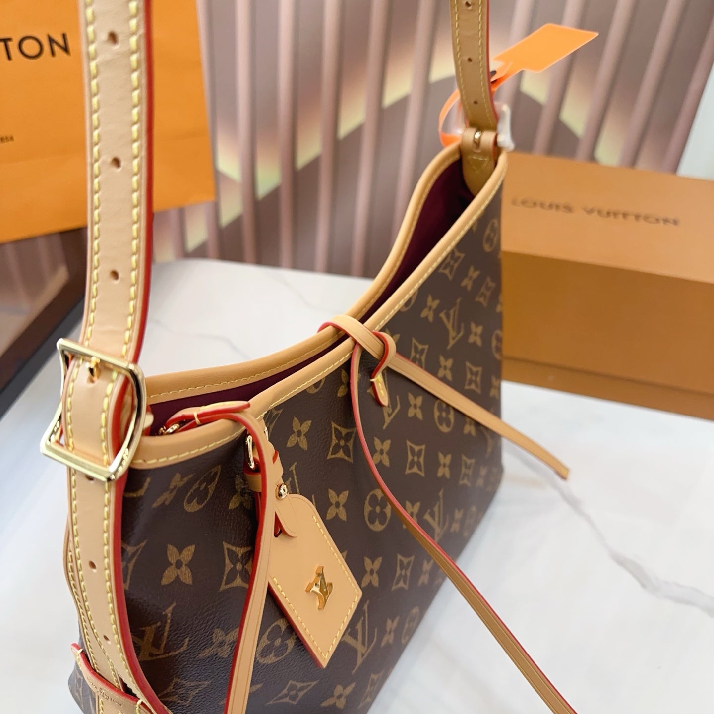 LV CarryAll PM Monogram Canvas Tote Shoulder Bag with Leather Trim and Pouch (29 x 25) cm