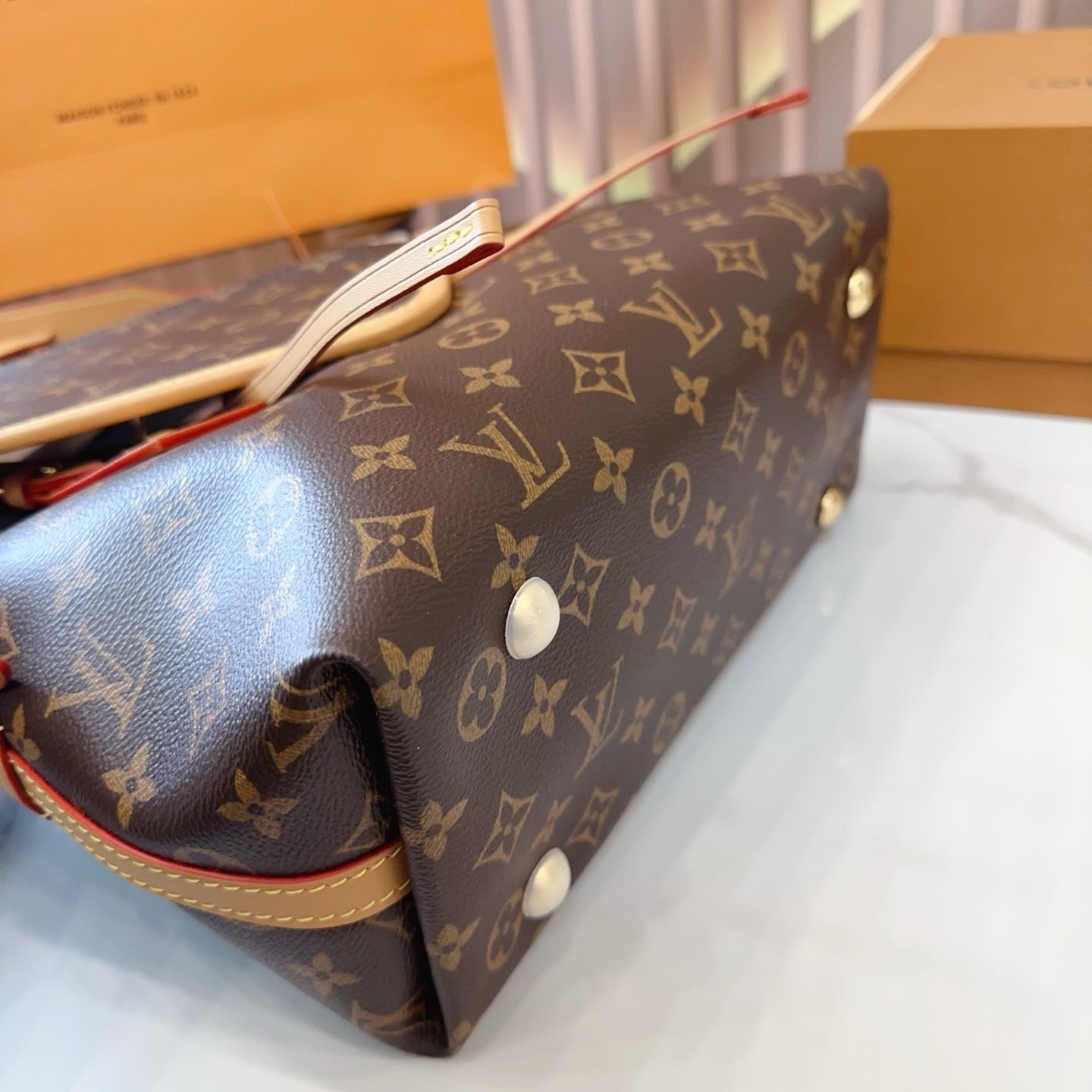 LV CarryAll PM Monogram Canvas Tote Shoulder Bag with Leather Trim and Pouch (29 x 25) cm