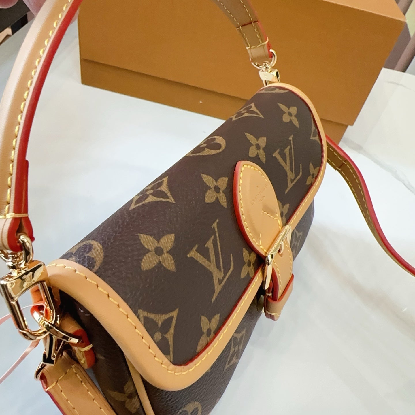 LV Diane PM Monogram Canvas Shoulder Crossbody Bag with Leather Trim and Adjustable Strap (19 x 12) cm
