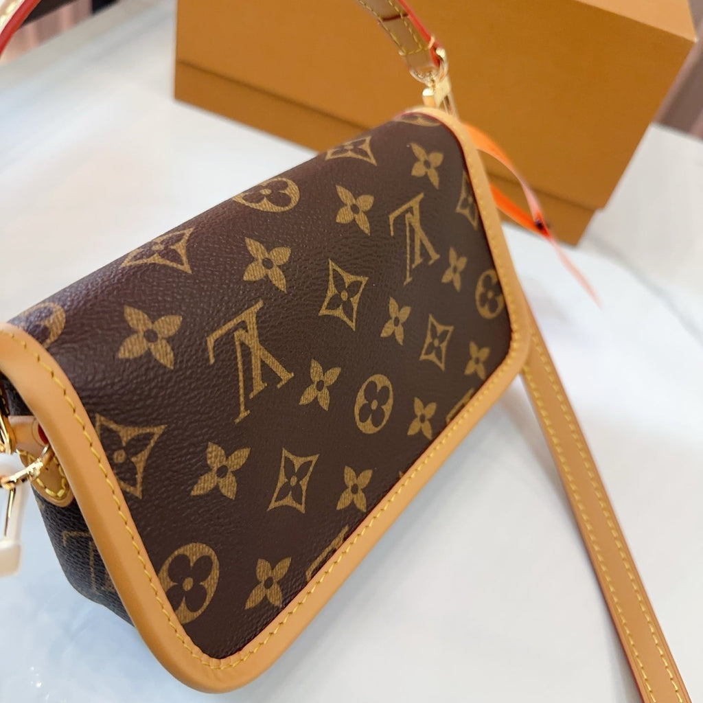 LV Diane PM Monogram Canvas Shoulder Crossbody Bag with Leather Trim and Adjustable Strap (19 x 12) cm
