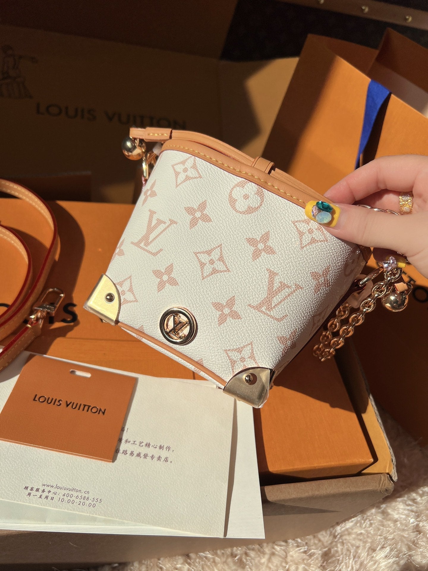 LV Nano Noé Monogram Canvas Mini Bucket Shoulder Bag with Chain Strap and Leather Trim (11.5 x 12 x 11.5) cm