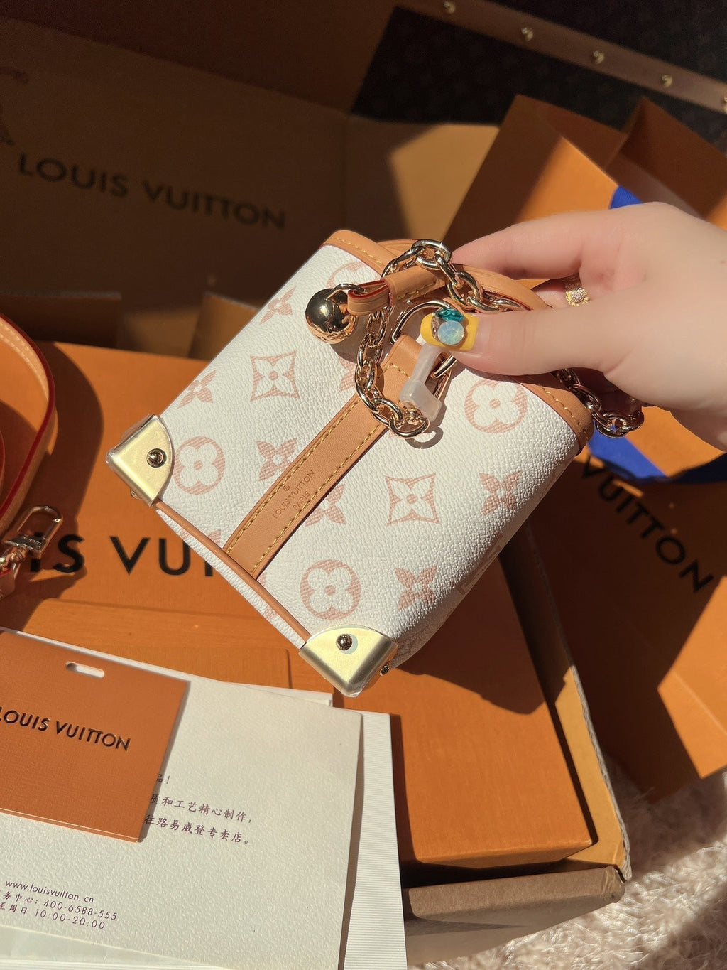 LV Nano Noé Monogram Canvas Mini Bucket Shoulder Bag with Chain Strap and Leather Trim (11.5 x 12 x 11.5) cm