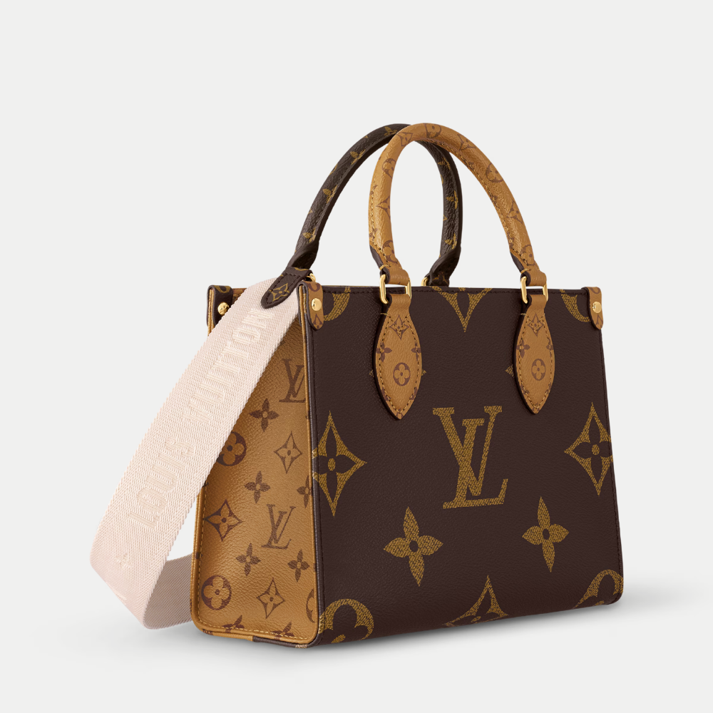 LV OnTheGo PM Monogram Reverse Canvas Tote Handle Bag with Double Handles and Adjustable Strap