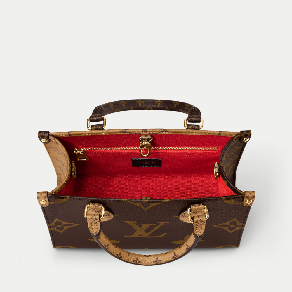 LV OnTheGo PM Monogram Reverse Canvas Tote Handle Bag with Double Handles and Adjustable Strap