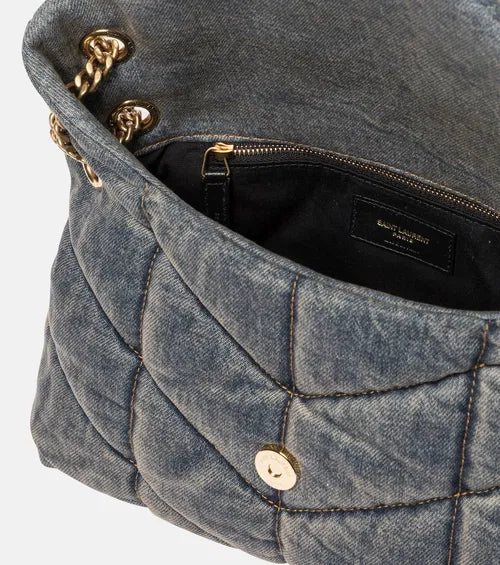 YSL Puffer Small Denim Shoulder Bag