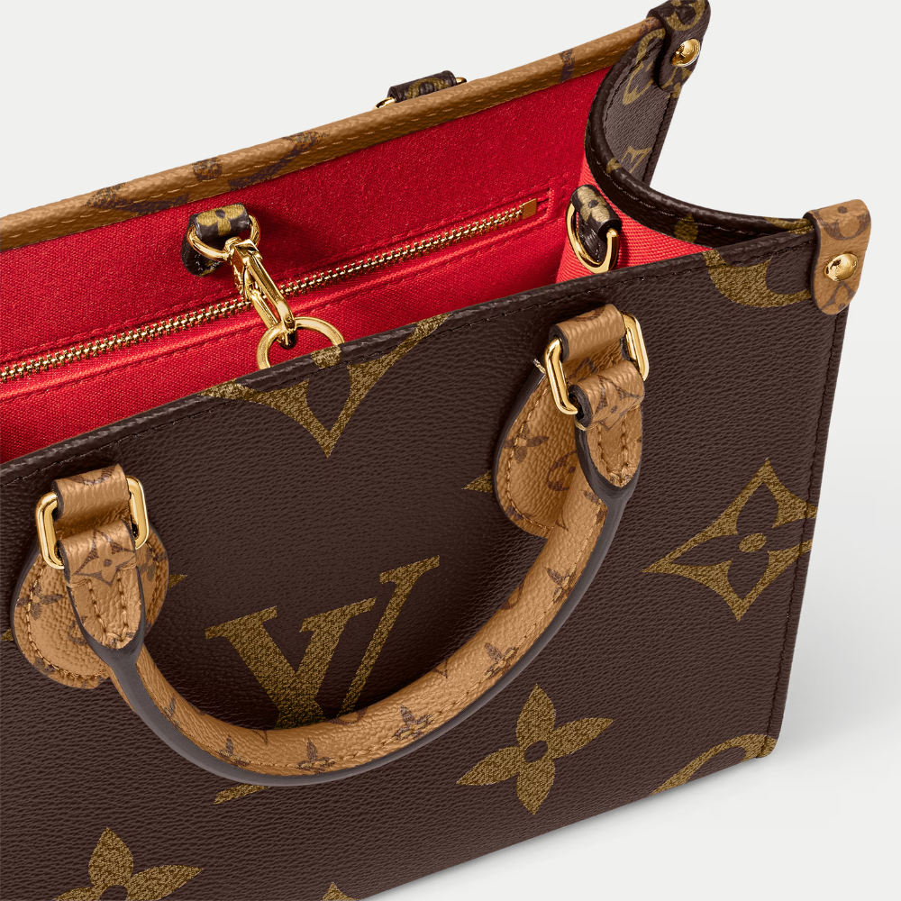 LV OnTheGo PM Monogram Reverse Canvas Tote Handle Bag with Double Handles and Adjustable Strap