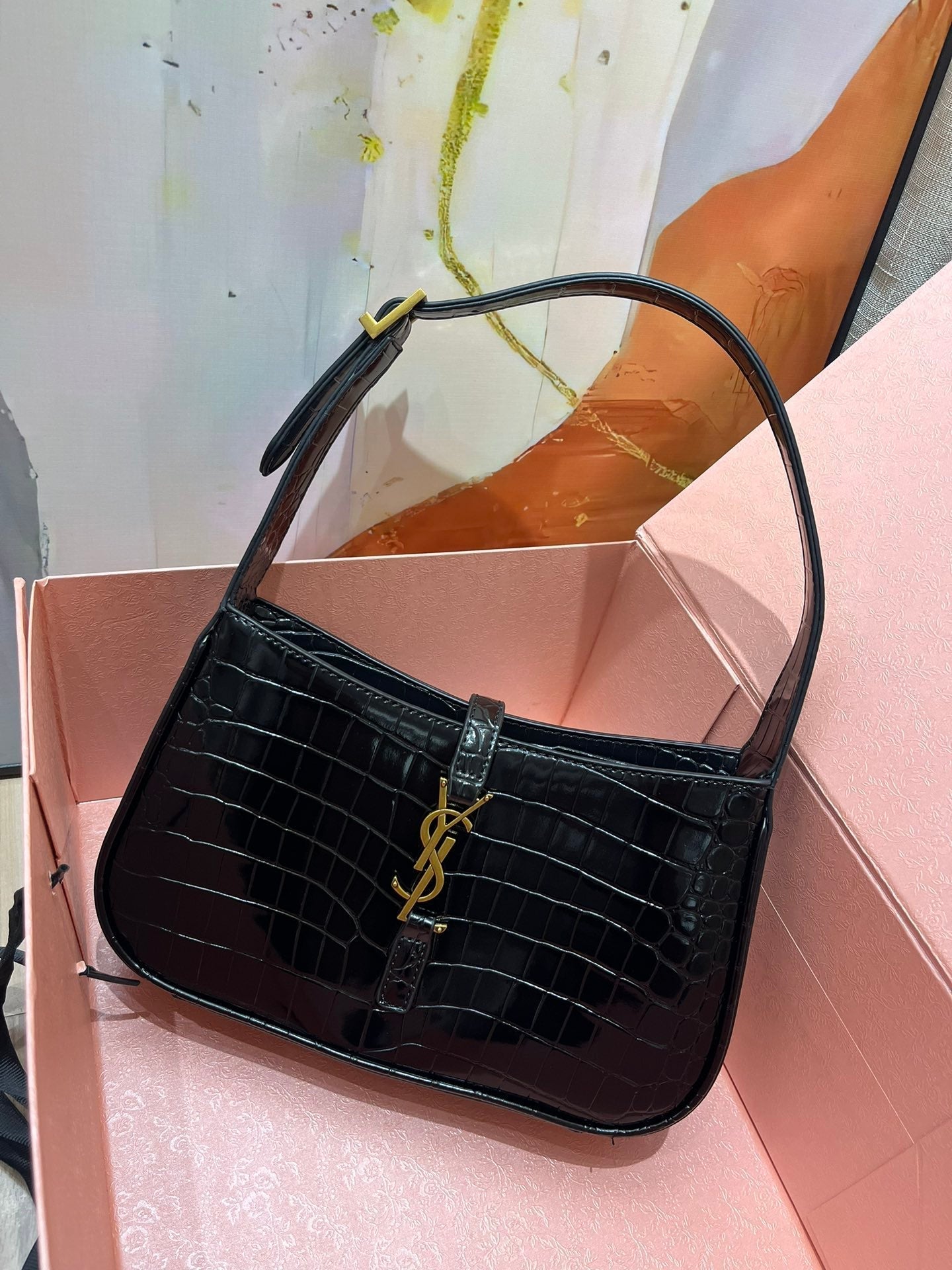 YSL Croc-Embossed The 5 to 7 Hobo Bag
