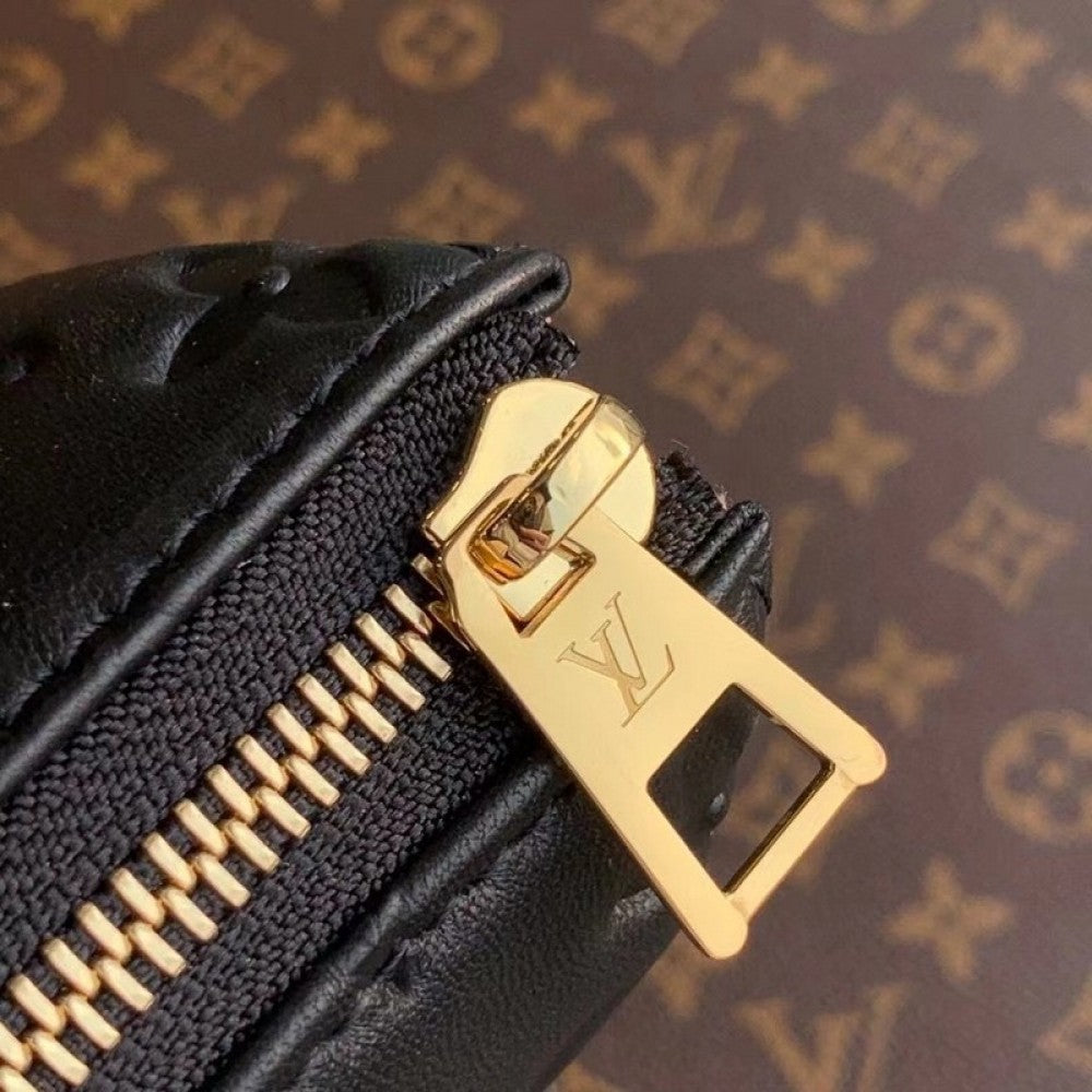 LV Coussin MM Monogram Empreinte Leather Shoulder Crossbody Bag with Black Quilted Exterior and Gold Chain Strap
