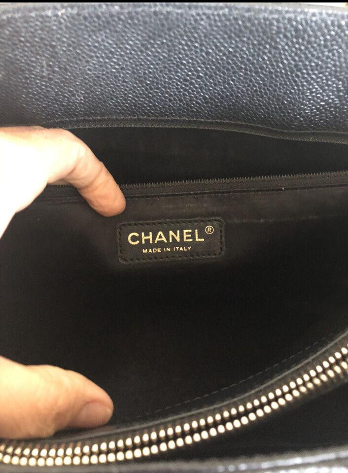 Chanel CC BlackGold Caviar Quilted Grand Shopping Tote