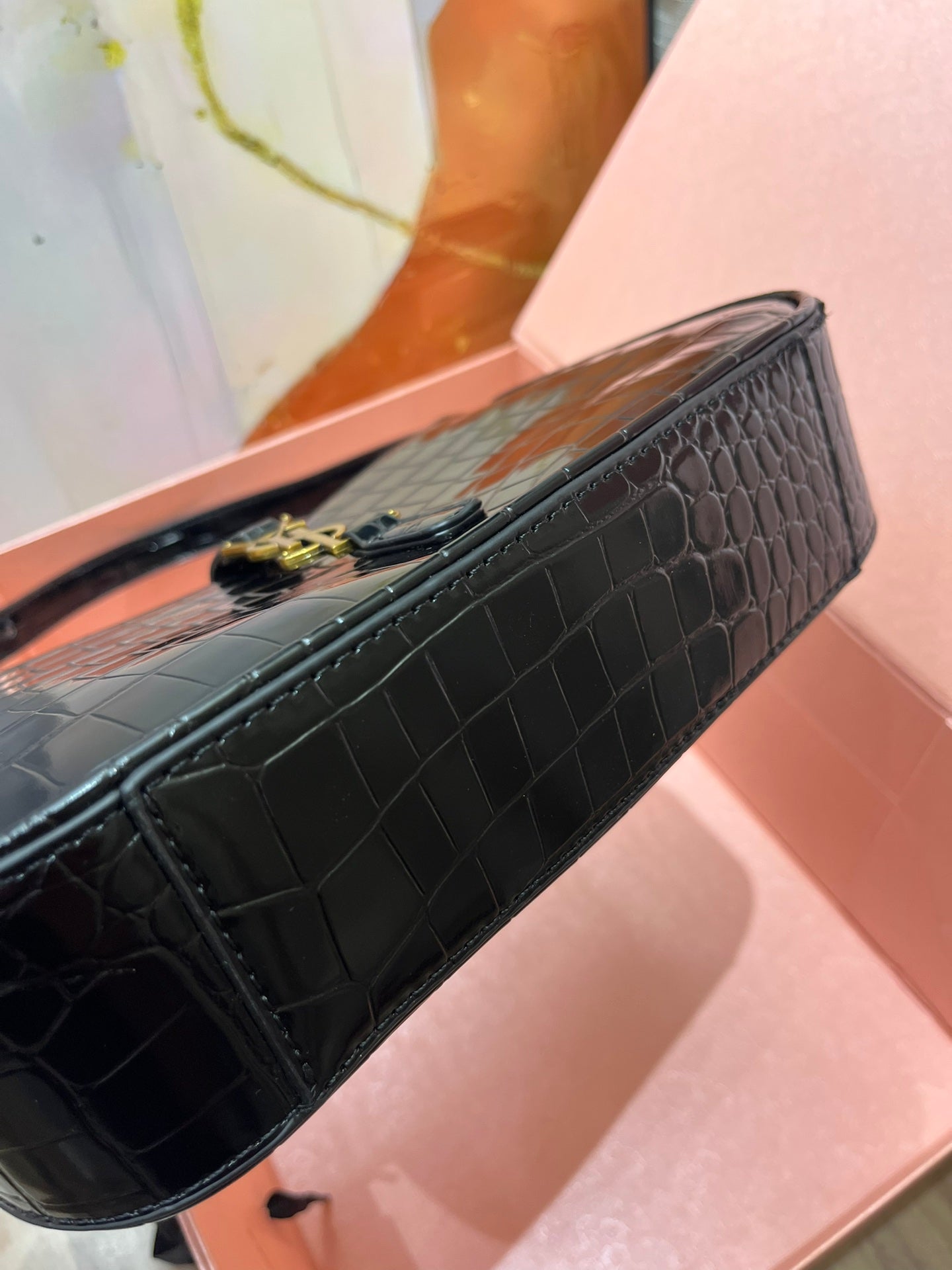 YSL Croc-Embossed The 5 to 7 Hobo Bag