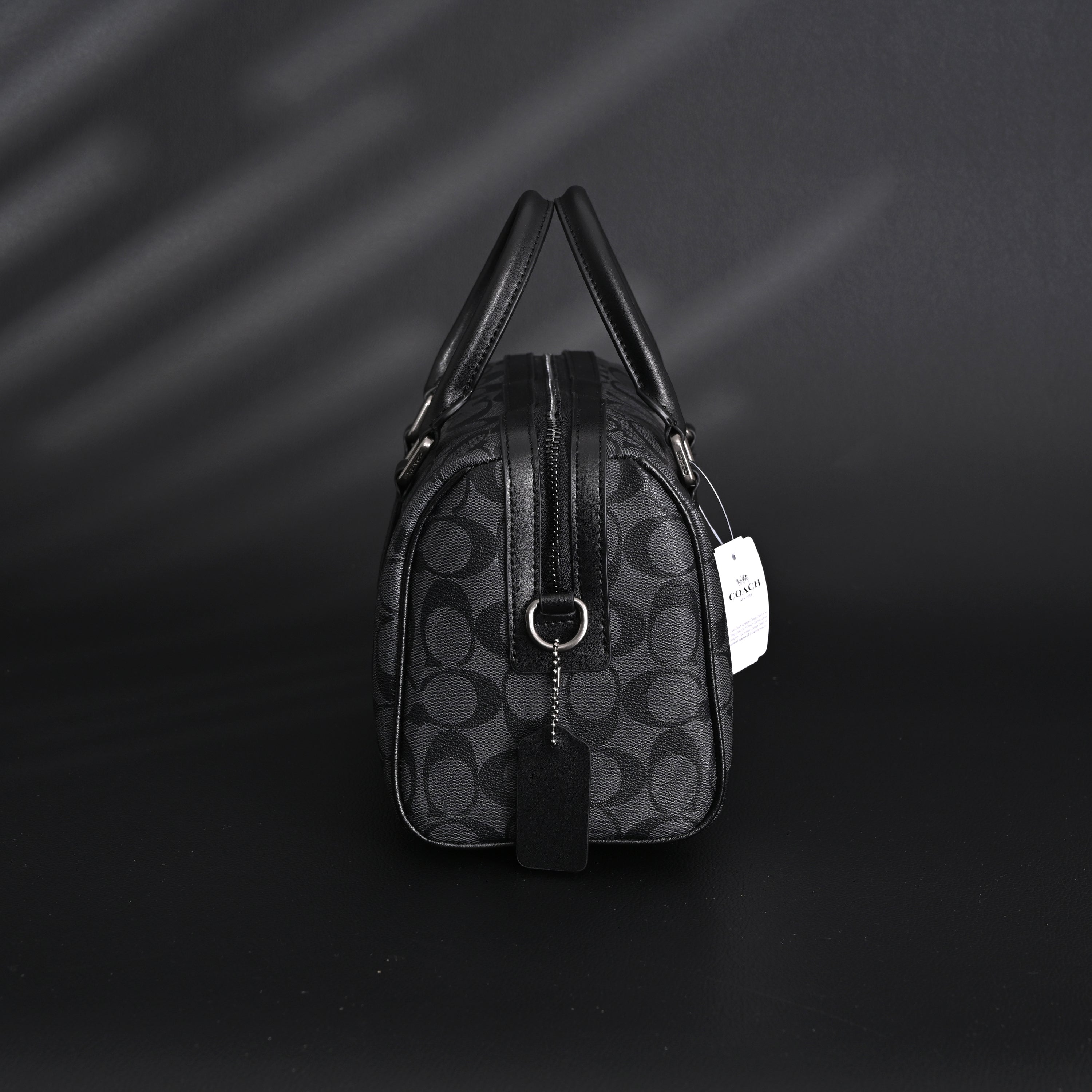 Coach Signature Duffel Bag – Black Monogram Canvas with Leather Trim