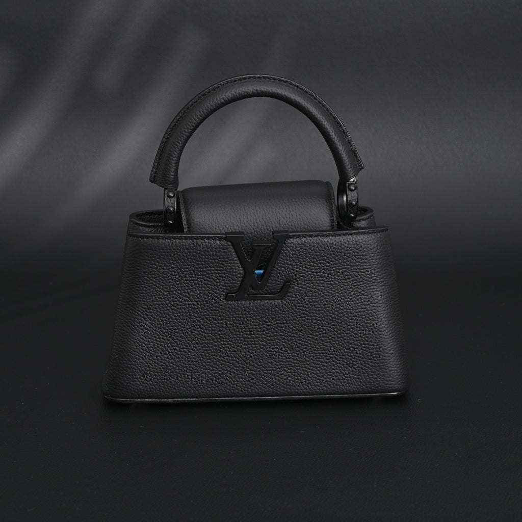 Louis Vuitton Black Grain Leather Mini Top Handle Bag With Chain Strap