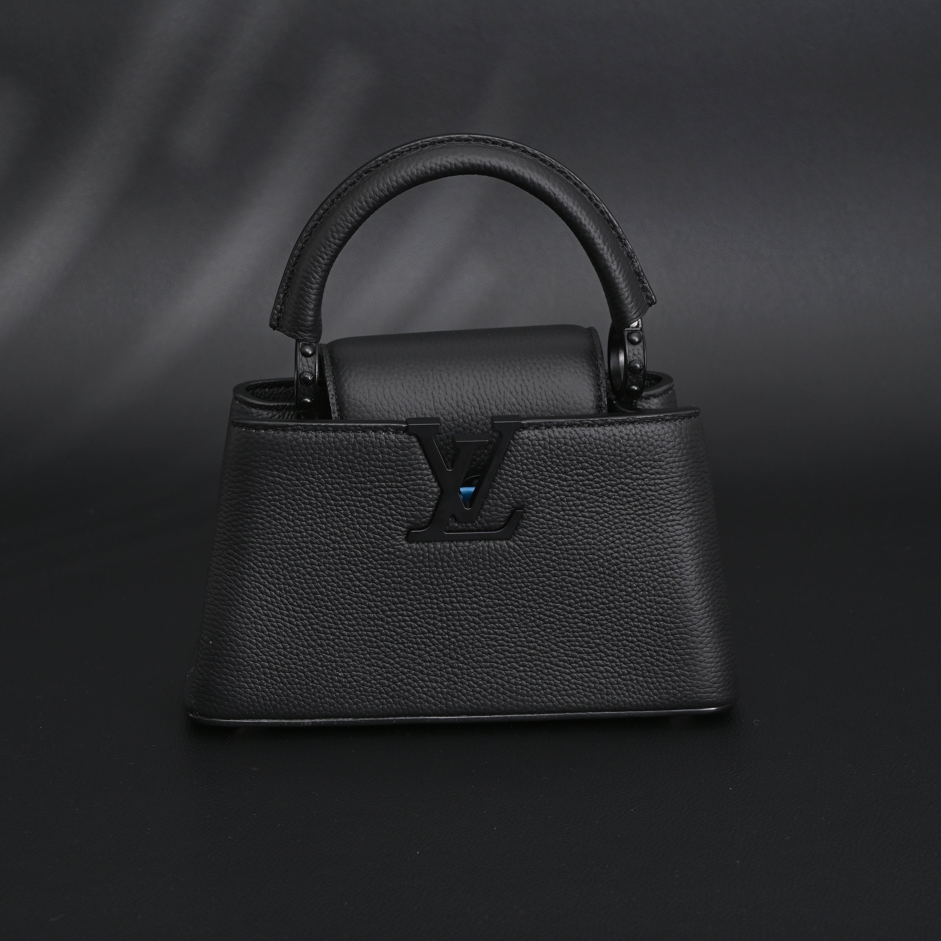 Louis Vuitton Black Grain Leather Mini Top Handle Bag With Chain Strap
