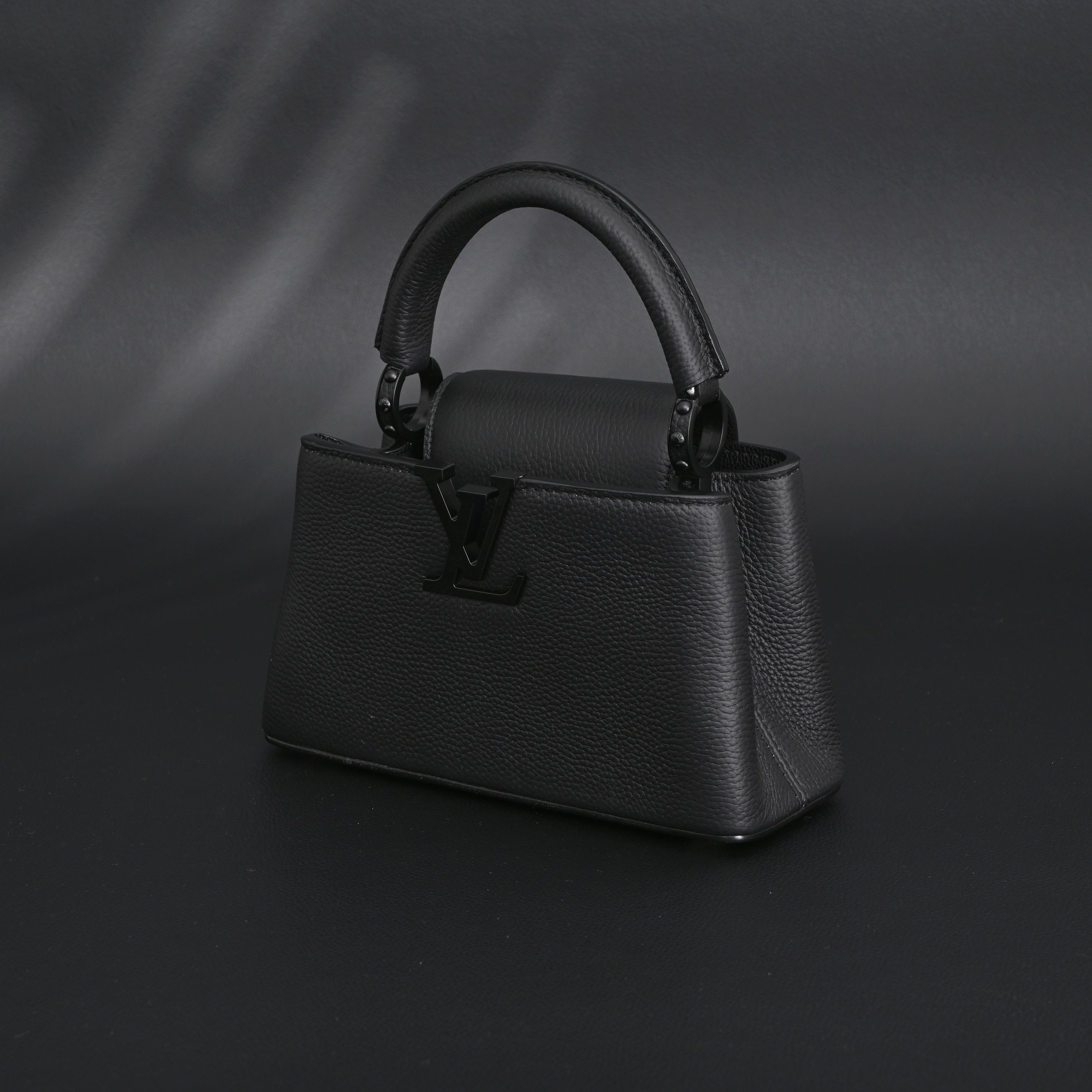 Louis Vuitton Black Grain Leather Mini Top Handle Bag With Chain Strap