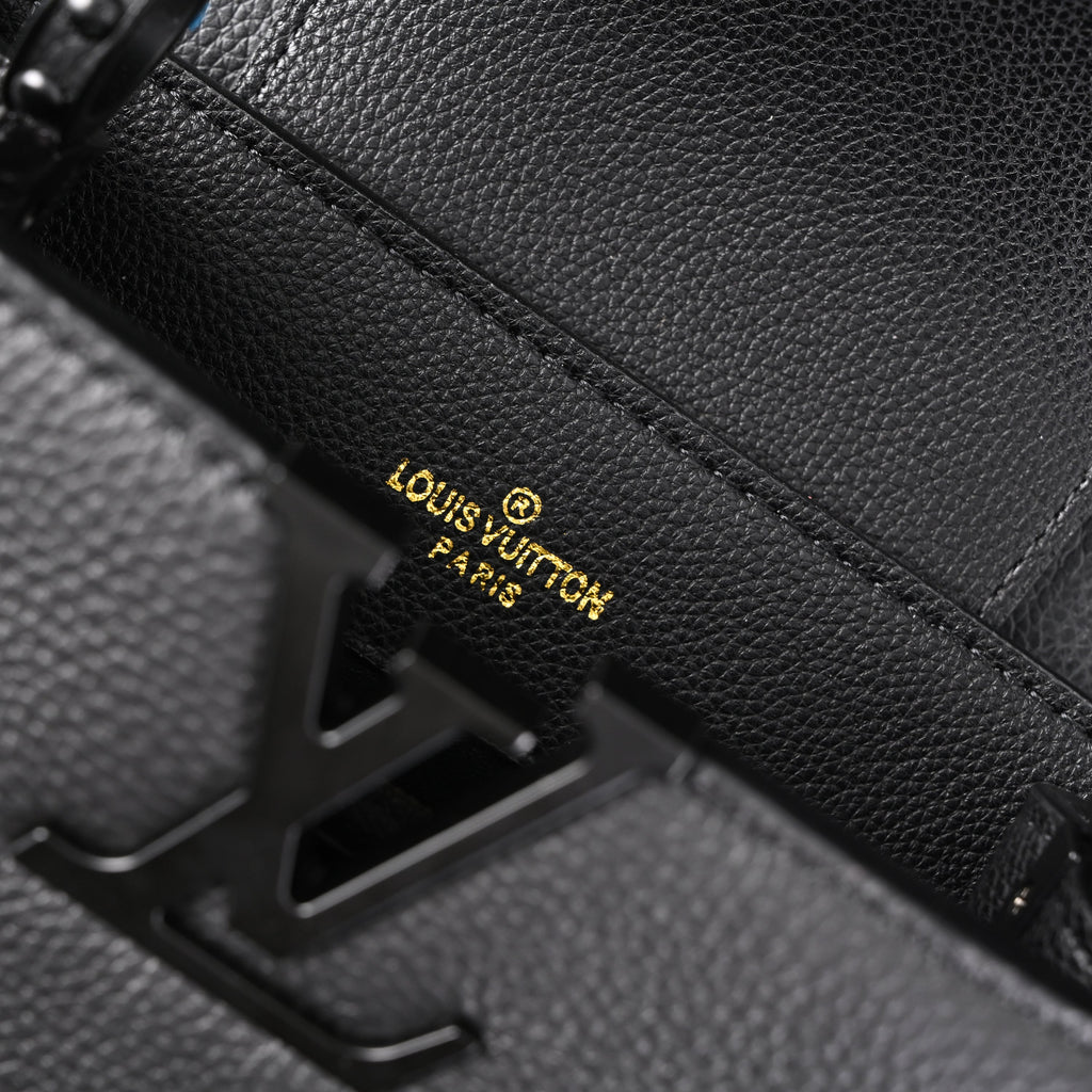 Louis Vuitton Black Grain Leather Mini Top Handle Bag With Chain Strap