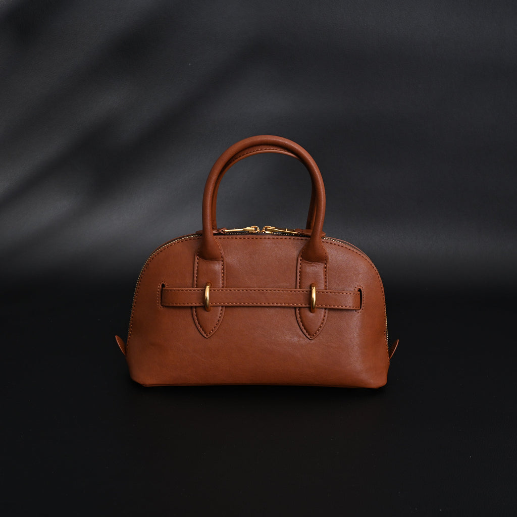 Miu Miu Leather Bowler Top Handle Bag Cognac