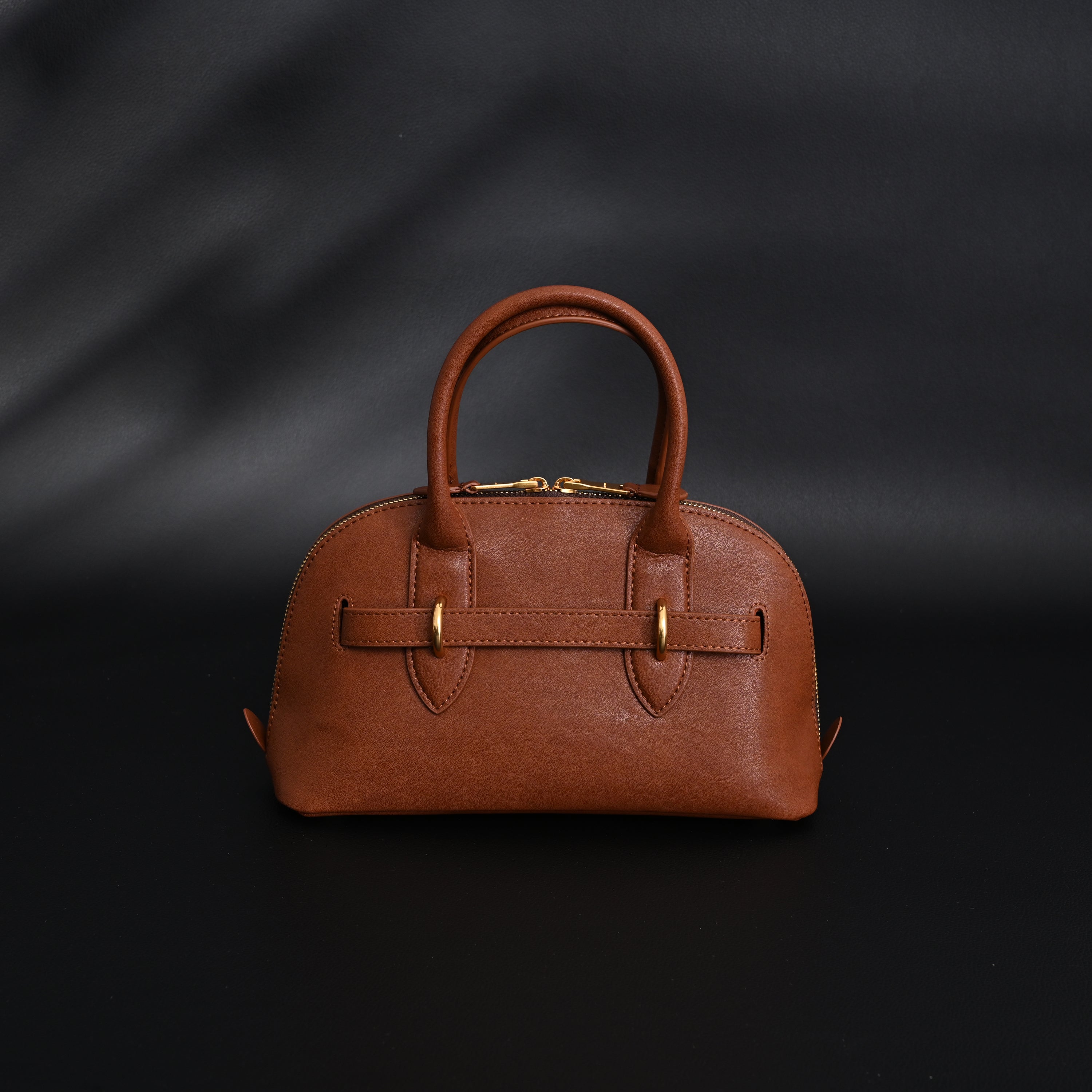 Miu Miu Leather Bowler Top Handle Bag Cognac