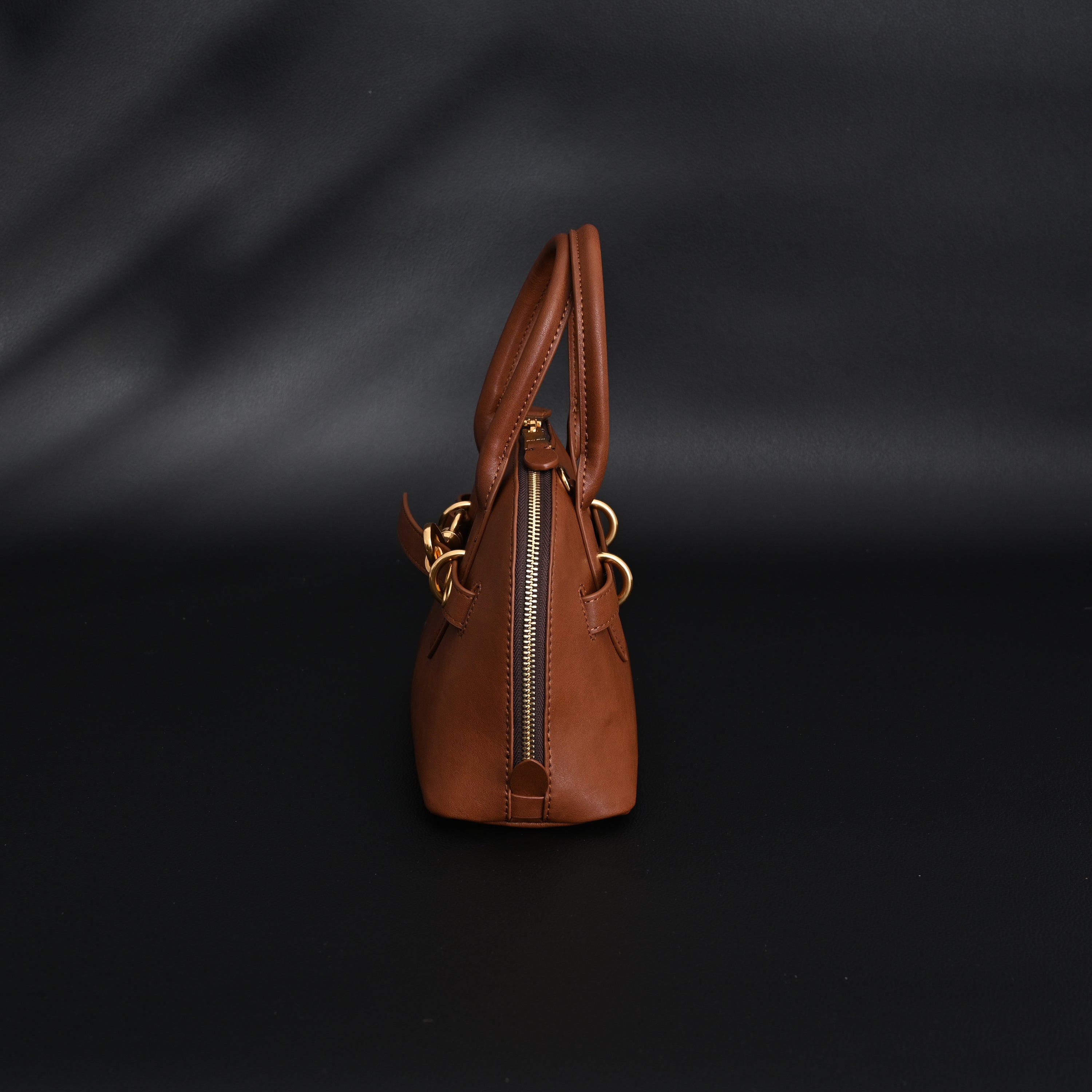 Miu Miu Leather Bowler Top Handle Bag Cognac