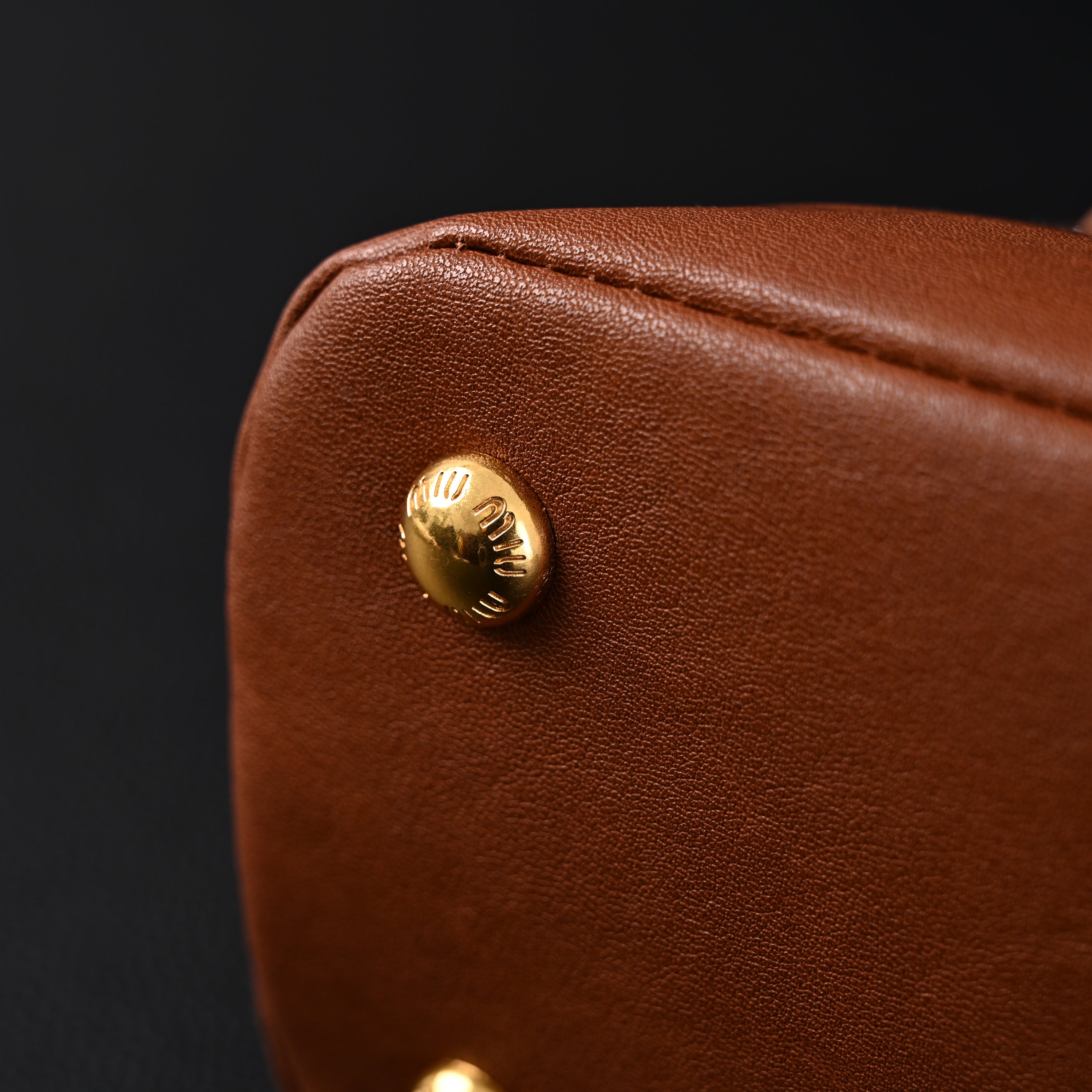 Miu Miu Leather Bowler Top Handle Bag Cognac