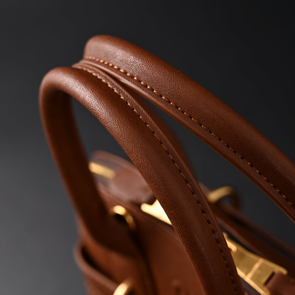 Miu Miu Leather Bowler Top Handle Bag Cognac