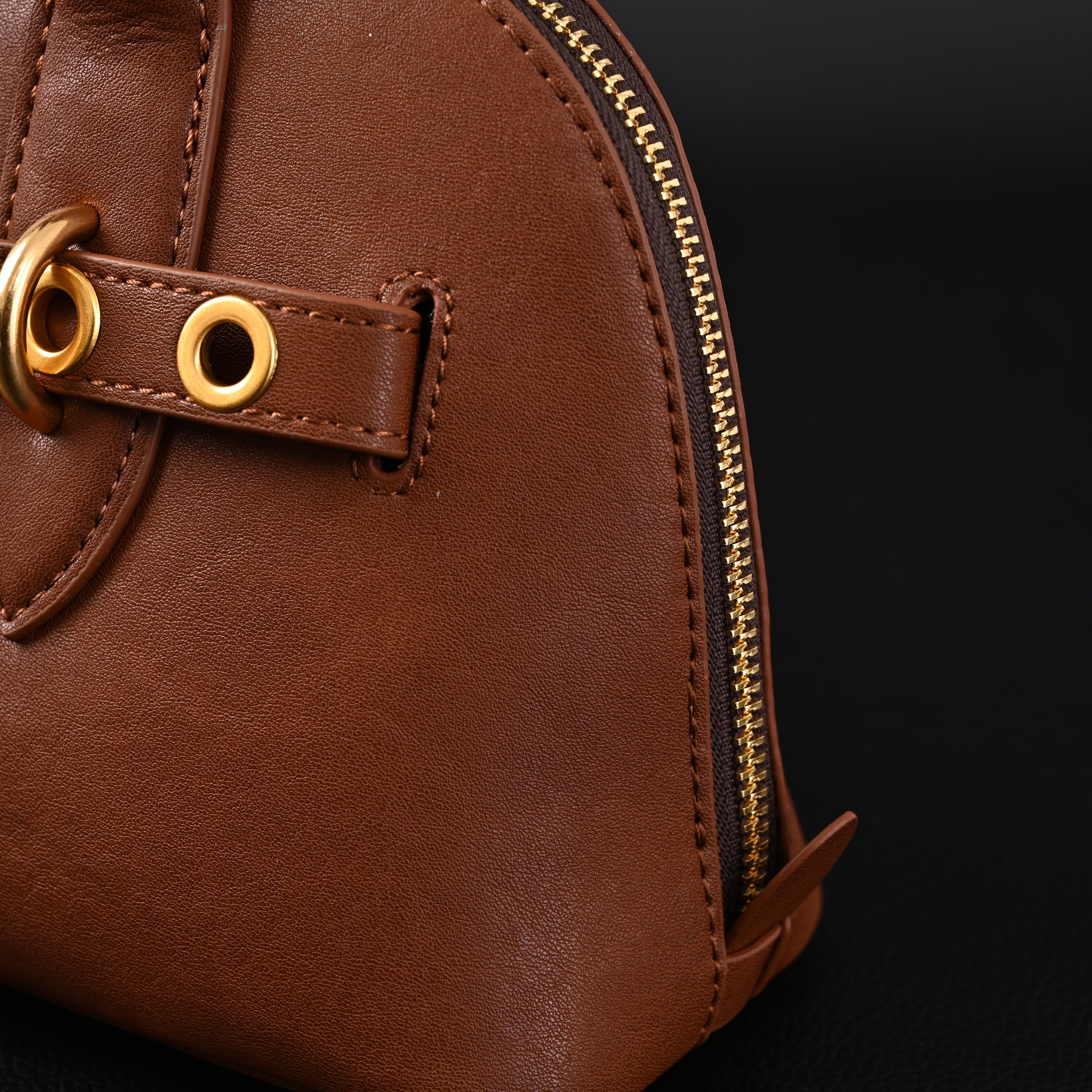 Miu Miu Leather Bowler Top Handle Bag Cognac