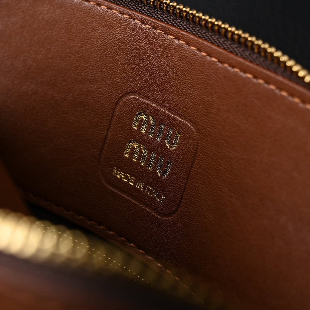Miu Miu Leather Bowler Top Handle Bag Cognac