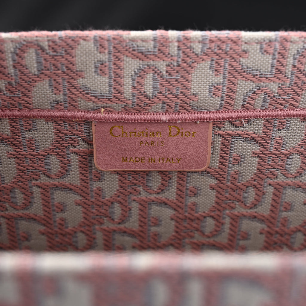 Dior Book Tote Oblique Embroidered Canvas Bag – Large Pink
