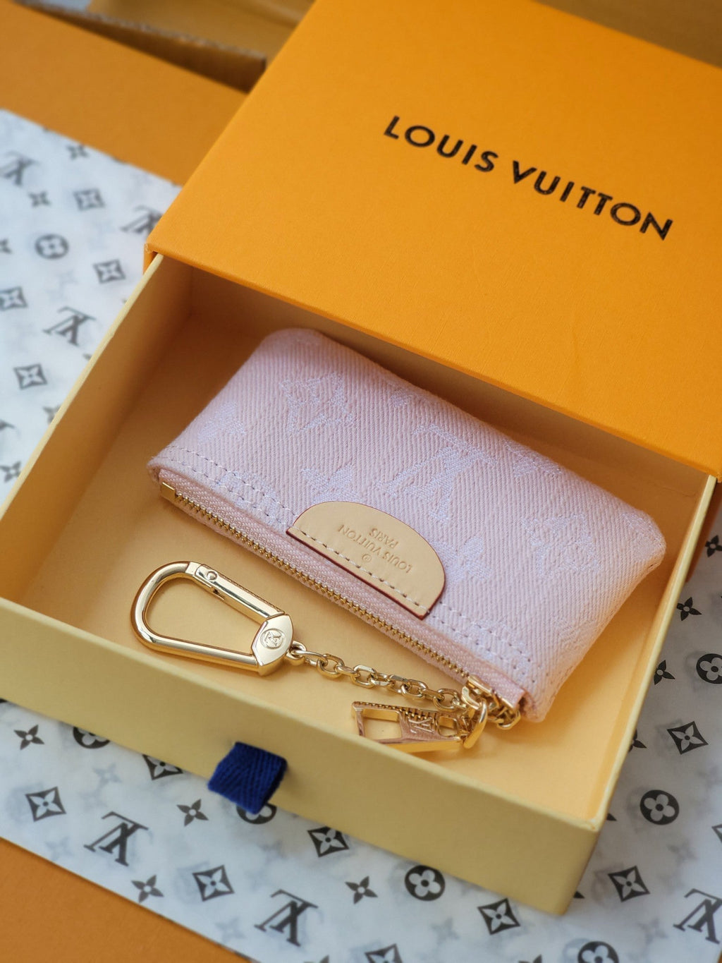 LV Denim Key Pouch - Pink