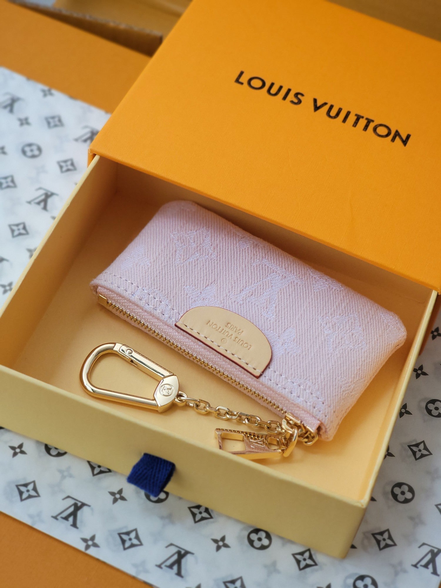 LV Denim Key Pouch - Pink