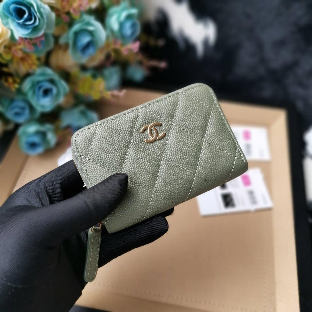 Chanel Quilted Caviar Leather Wallet with CC Logo and Zip Closure