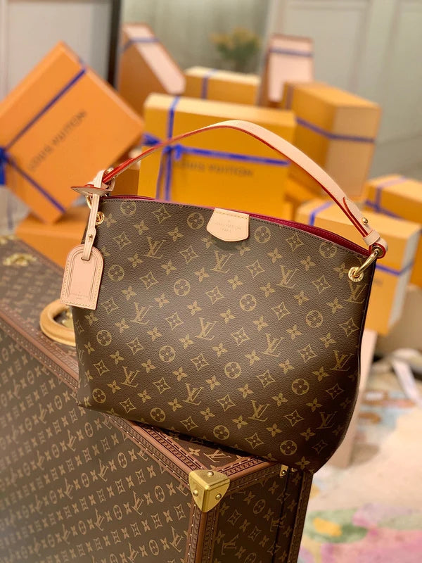 LV Delightful PM Monogram Canvas Tote Shoulder Bag with Leather Trim and Magnetic Closure