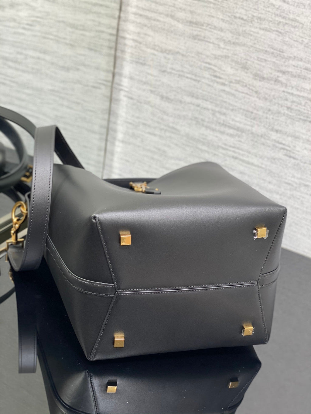 YSL Le 37 Black Shiny Leather Handle Shoulder Bag with YSL Charm and Adjustable Strap (20 x 25 x 16) cm