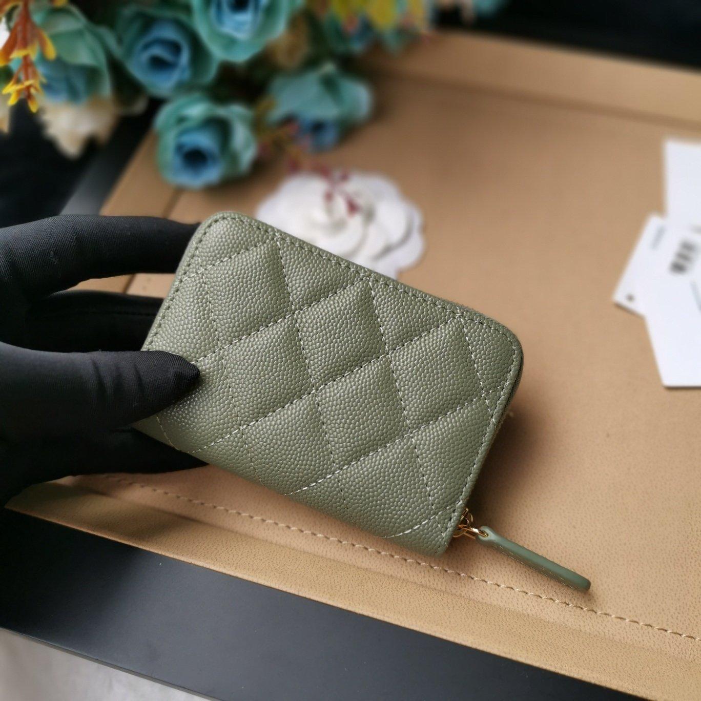 Chanel Quilted Caviar Leather Wallet with CC Logo and Zip Closure