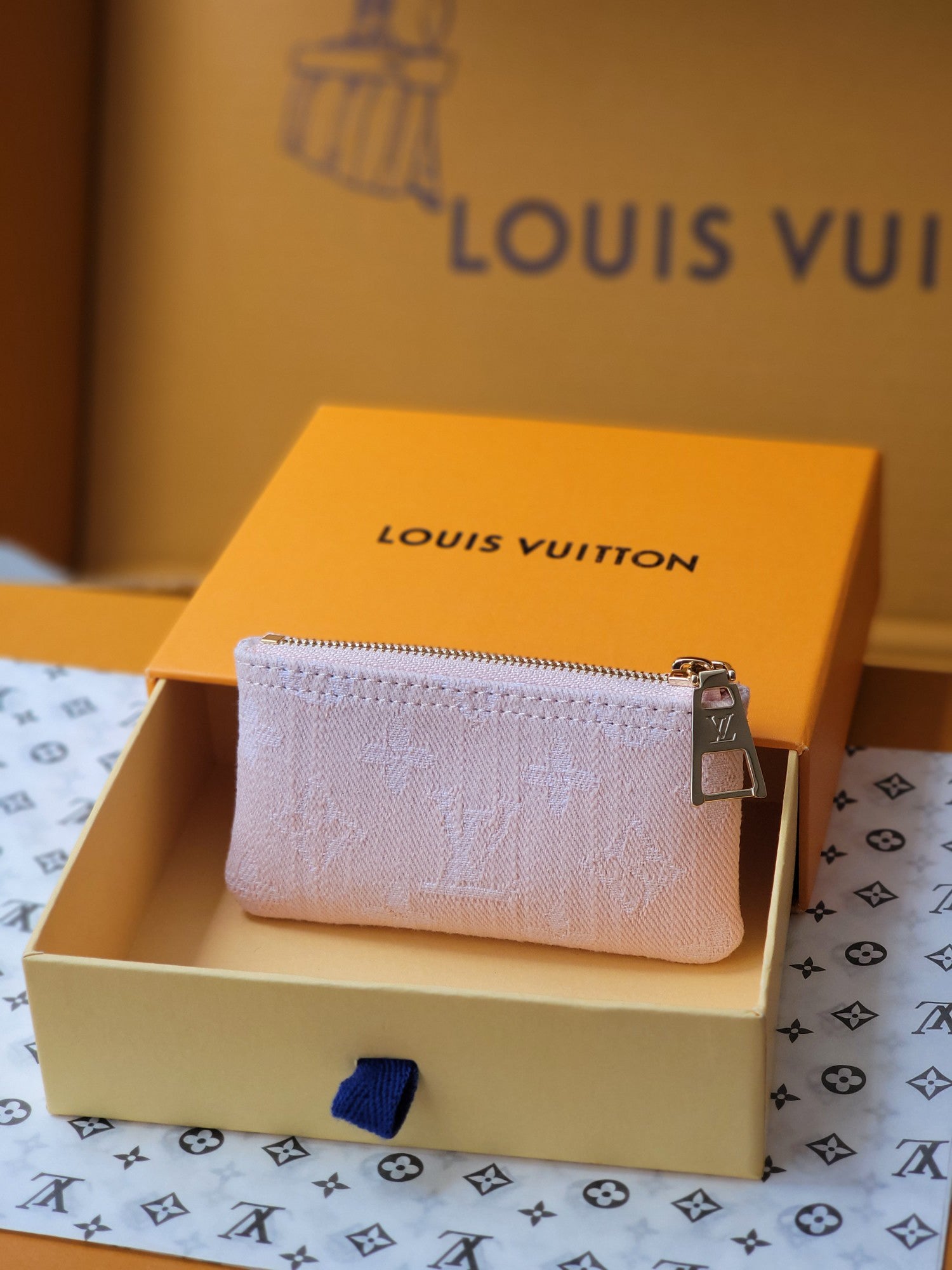 LV Denim Key Pouch - Pink