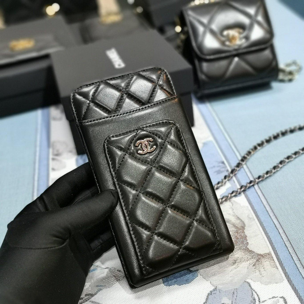 Chanel quilted phone holder wallet