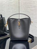 YSL Le 37 Black Shiny Leather Handle Shoulder Bag with YSL Charm and Adjustable Strap (20 x 25 x 16) cm