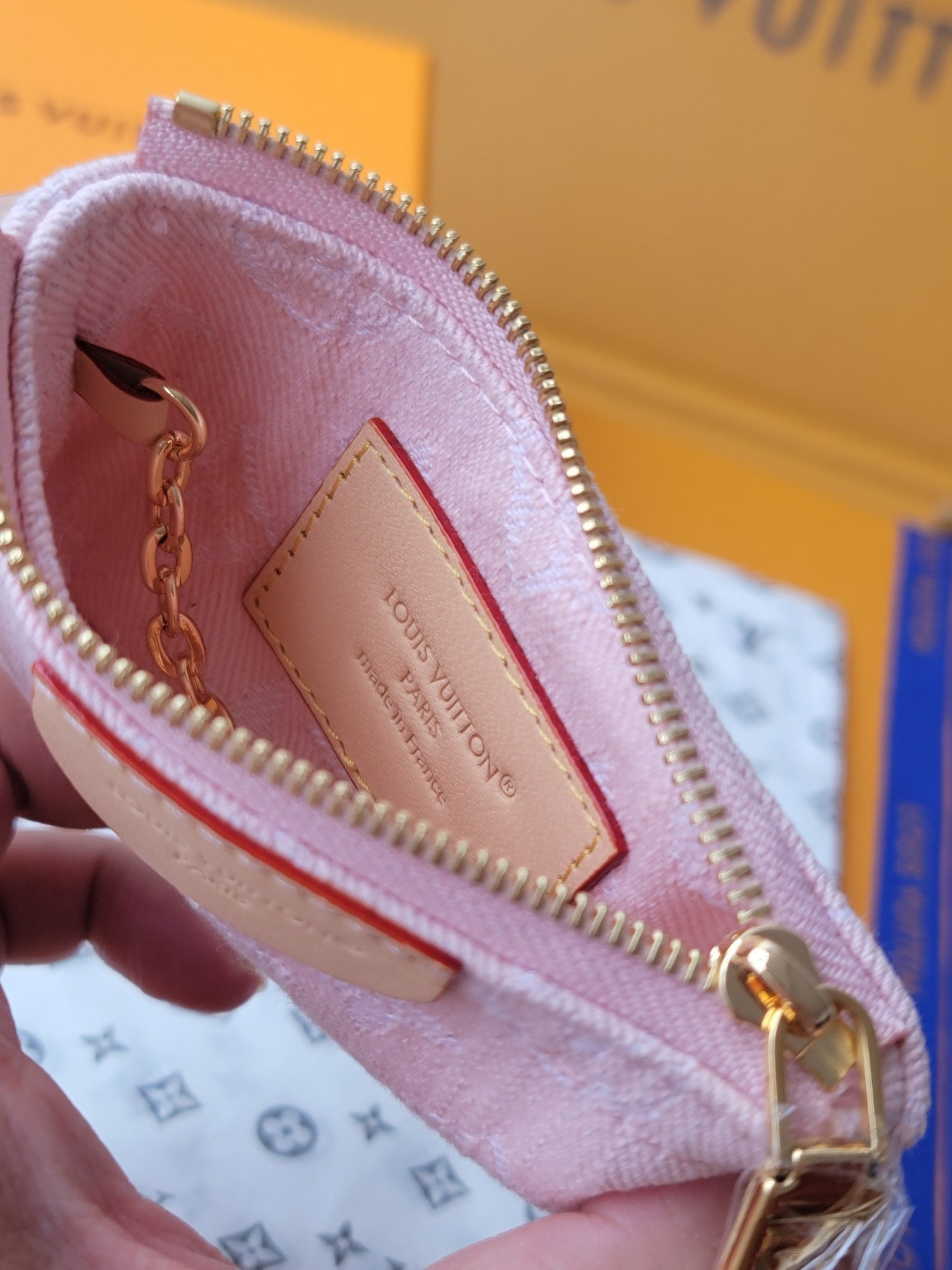 LV Denim Key Pouch - Pink