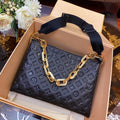 LV Coussin MM Monogram Empreinte Leather Shoulder Crossbody Bag with Black Quilted Exterior and Gold Chain Strap