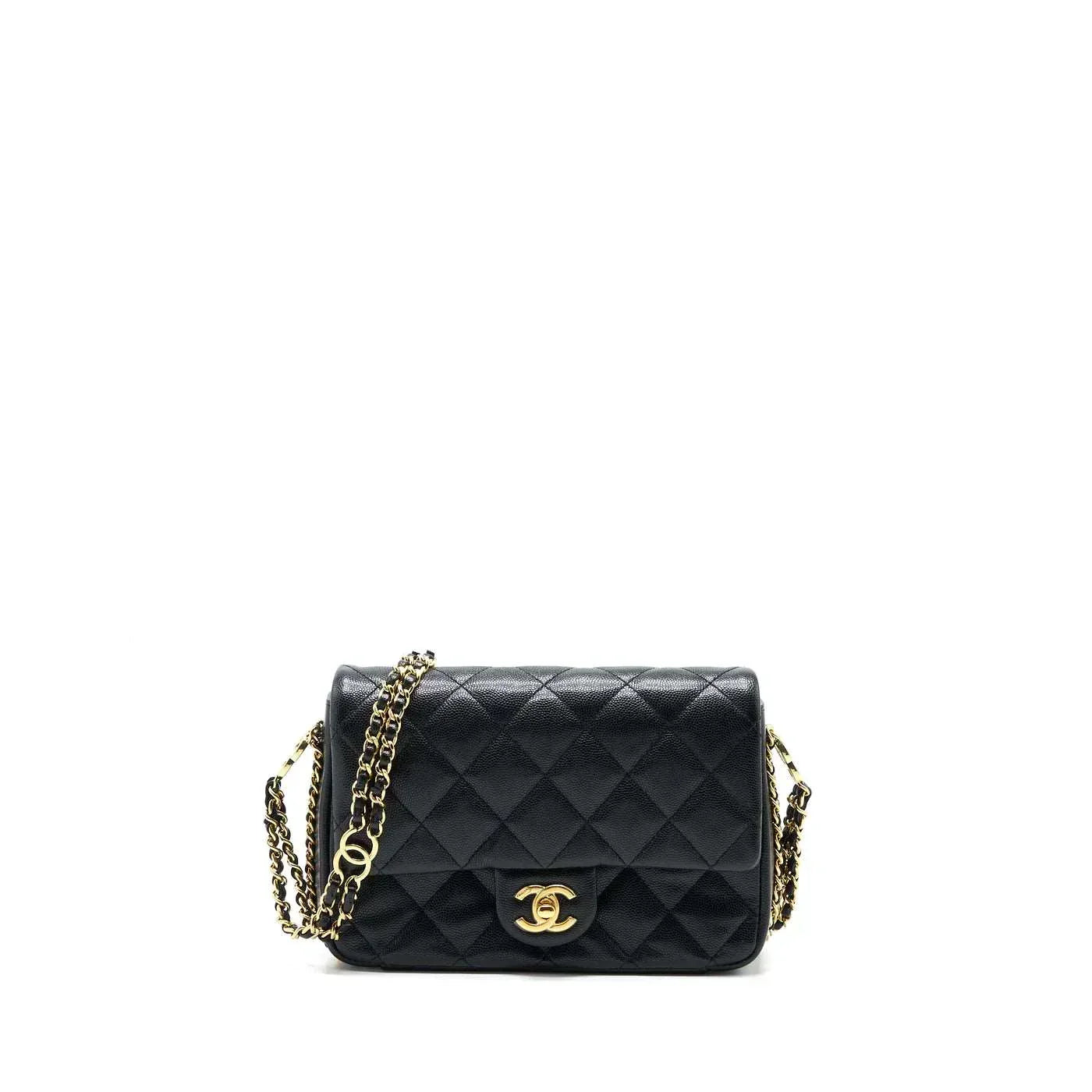 Chanel 23c Mini Flap Bag Chain Grained Calfskin Black
